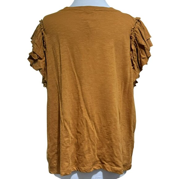 Industry Republic Bronze Double Flutter Ruffle Sleeve Pima Cotton Tee Sz 2X NEW - Picture 3 of 8